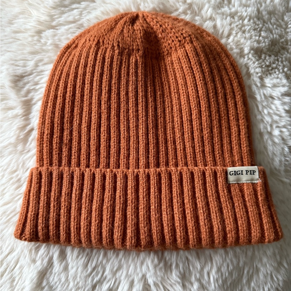 Gigi Pip Orange Ribbed Beanie